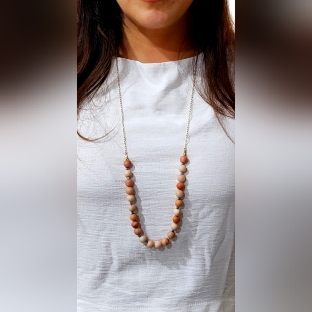 Long Necklace Faux Pink Pearls